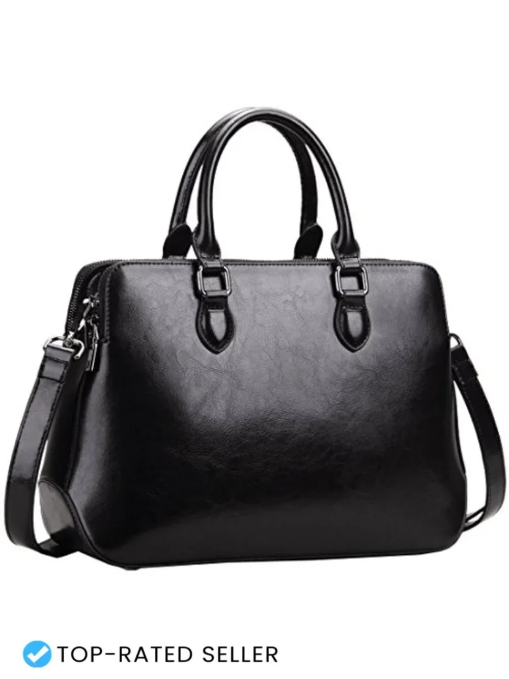 Genuine Leather Tote Shoulder Bag With Adjustable Strap, Multi-Zippered Pockets